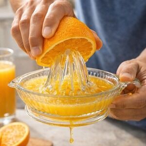 Vintage Clear Glass Citrus Juicer Manual Hand Reamer with Handle and Spout